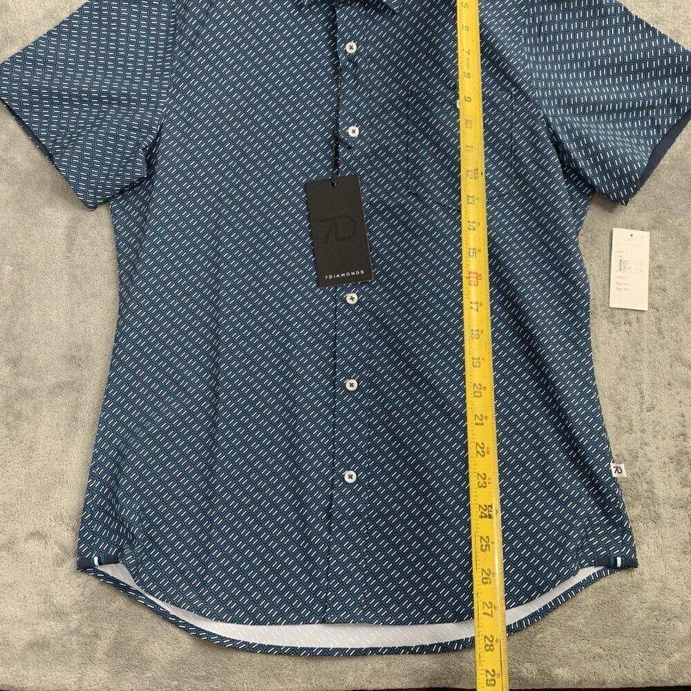 7 Diamonds Shirt Mens S Vienti 4-Way Stretch Woven Short Sleeve Blue Button Up - Picture 2 of 11